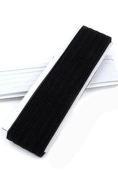 Siyah 6 mm 5 mt Dayanıklı Sert Yassı Elastik Şerit Lastik - 5