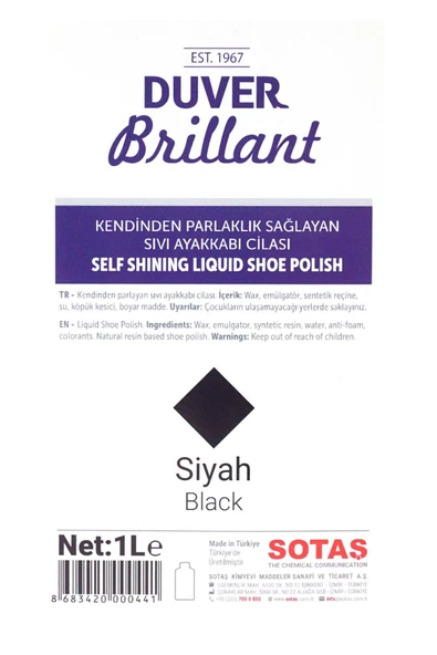 Duver Brillant 1 Litre Siyah Kendinden Parlaklık Sağlayan Sıvı Ayakkabı Cilası - Resim 3