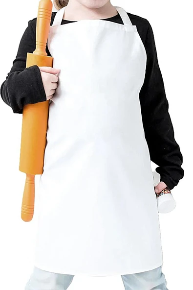 %100 Pamuk Beyaz 58x56 cm Çocuk Mutfak ve Sanat Önlüğü - Resim 6