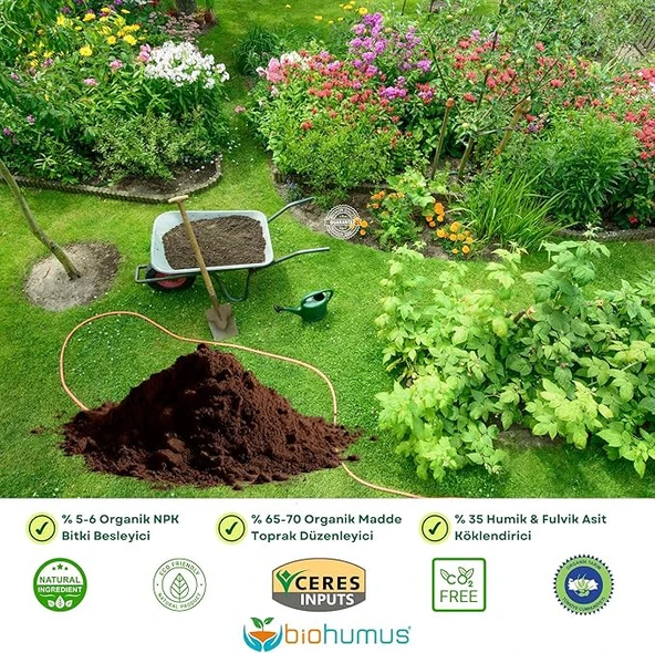Biohumus Organik Gübre Bitki Besin Gübresi 10 Litre,% 35 Humik Fulvik Asit,%6 Organik NPK,%70 Organik Madde, Kokusuz, Uluslarası Organik Sertifikalı, Bitki Besleyici, Kök Geliştirici - 4