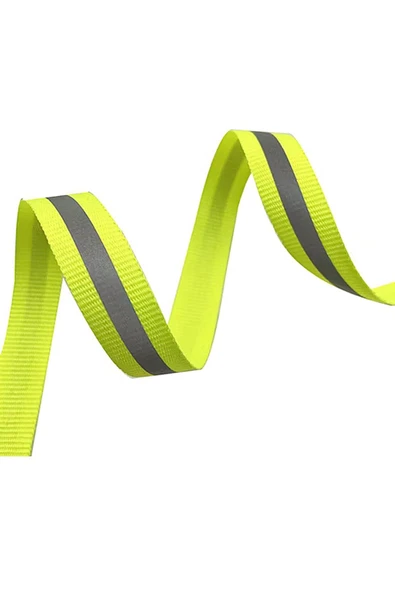 Neon Sarı Reflektörlü 10 mm 5 mt Yansıtıcı Dokuma Şerit Bant