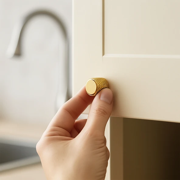 Tek Vidalı Çizgili Lüks Gold Düğme Metal Kulp Çekmece Mobilya Mutfak Dolabı Dolap Kulbu Kulpları - Resim 3