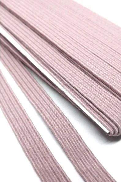 Pudra Renk 6 mm 5 mt Dayanıklı Sert Yassı Elastik Şerit Lastik - 2