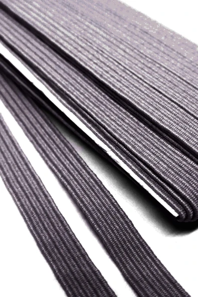 Koyu Gri 6 mm 5 mt Dayanıklı Sert Yassı Elastik Şerit Lastik - Resim 3