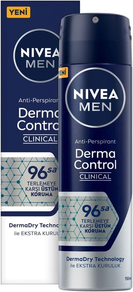 NIVEA MEN Erkek Sprey Deodorant Derma Control Clinical 150 ml, 96 Saat Antiperspirant Koruma,Ekstra Kuruluk,Alkolsüz ürün görseli