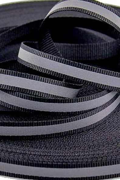 Siyah Reflektörlü 10 mm 5 mt Yansıtıcı Dokuma Şerit Bant - 3