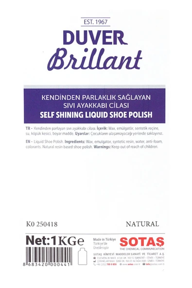 Duver Brillant 1 Kg Kendinden Parlaklık Sağlayan Natural Renk Sıvı Ayakkabı Cilası - Resim 3