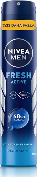 NIVEA MEN Erkek Sprey Deodorant Fresh Active 200ml, Ter Kokusuna 48 Saat Etkili, Erkeksi Koku, Ferahlık,Ekonomik Boy ürün görseli