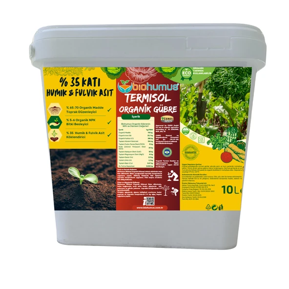 HUMİK FULVİK ASİT, Biohumus Organik gübre, Organik Sertifikalı, Kök geliştirici, toprak düzenleyici, bitki besleyici, 10 Litre