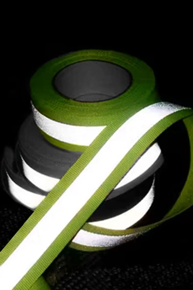 Neon Sarı Reflektörlü 10 mm 5 mt Yansıtıcı Dokuma Şerit Bant - 3