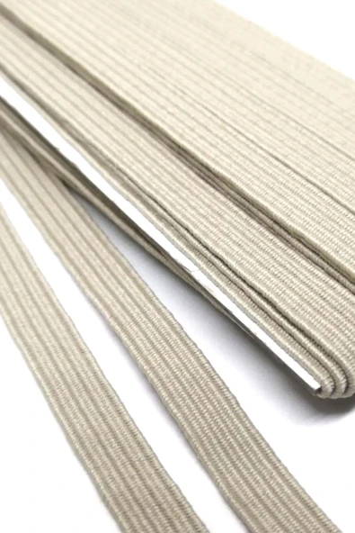 Krem Rengi 6 mm 5 mt Dayanıklı Sert Yassı Elastik Şerit Lastik - Resim 2