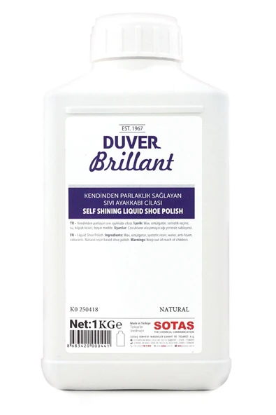 Duver Brillant 1 Kg Kendinden Parlaklık Sağlayan Natural Renk Sıvı Ayakkabı Cilası ürün görseli