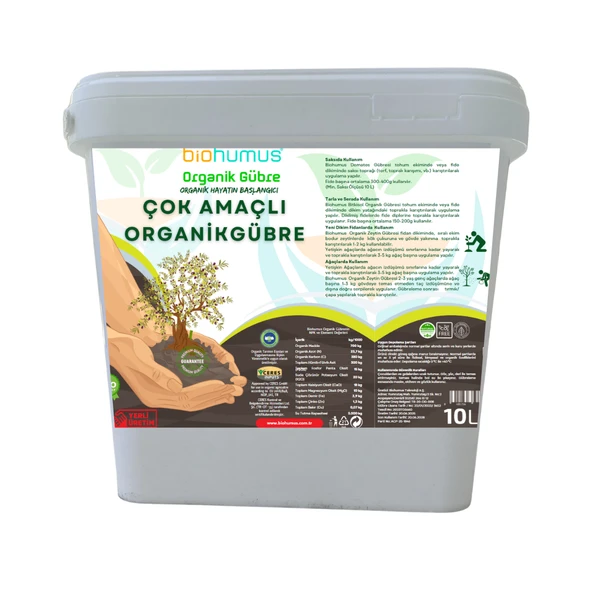 Biohumus Organik Gübre Bitki Besin Gübresi 10 Litre,% 35 Humik Fulvik Asit,%6 Organik NPK,%70 Organik Madde, Kokusuz, Uluslarası Organik Sertifikalı, Bitki Besleyici, Kök Geliştirici