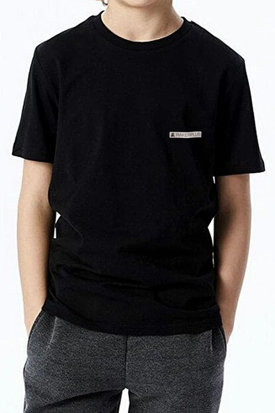 Rakerplus Siyah %100 Pamuk Unisex Kısa Kollu Çocuk Tişört - Resim 6