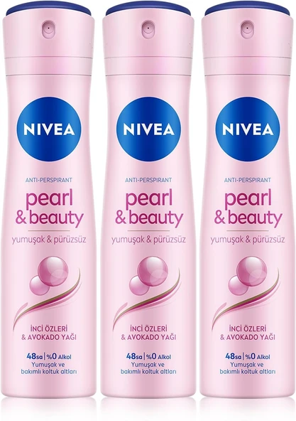 NIVEA Kadın Sprey Deodorant Pearl&Beauty, Ter ve Ter Kokusuna Karşı 48 Saat Anti-perspirant Koruma 150ml x 3 Adet, Pürüzsüz Koltuk Altı, Avantajlı Paket ürün görseli