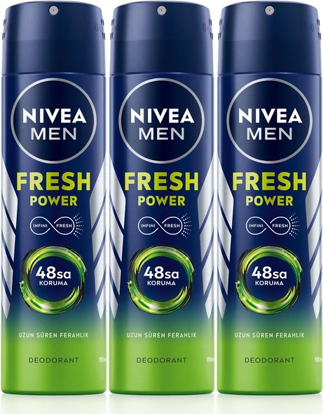 NIVEA MEN Erkek Sprey Deodorant Fresh Power 150 ml x 3 Adet, Ter ve Ter Kokusuna Karşı 48 Saat Deodorant Koruması ürün görseli