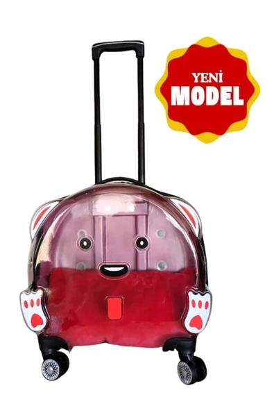 Fauna Pet Supplies  Tekerlekli Kedi Köpek Taşıma Valizi Minerdeli Çekçekli Arkası Gri (46 x 45 x 25)