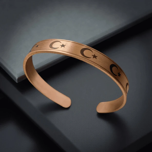 Ay Yıldız Model Parlak Erkek ve Kadın İçin Bakır Bileklik | Şık ve Anlamlı Hediye - Resim 2