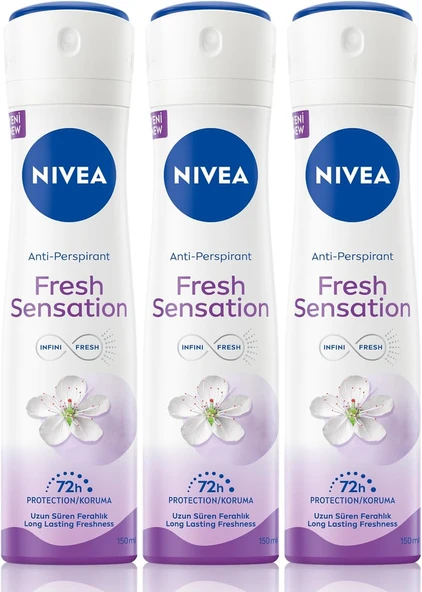 Nivea Fresh Sensation Kadın Sprey Deodorant 150 Ml,72 Saat Anti-perspirant Koruma,uzun Süren Ferahlık X3
