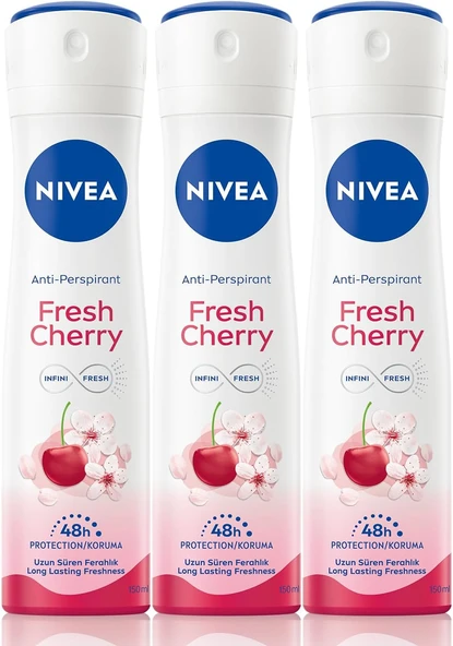 NIVEA Kadın Sprey Deodorant Fresh Cherry 48 Saat Koruma 150mlx3 ürün görseli