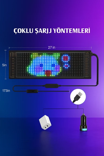QASUL Pixel Led Panel Dijital Ekran Yazı Ve Animasyon Eklenebilen Telefon Kontrollü Yapışkanlı 170CM - 6