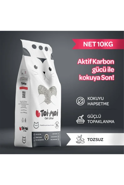 Toi Moi  Koku Hapseden, Topaklanan,tozsuz Aktif Karbonlu Bentonit Kedi Kumu 10kg ürün görseli