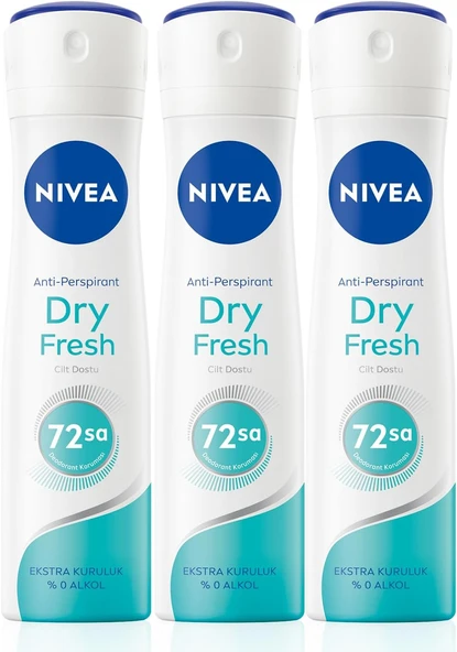 NIVEA Kadın Sprey Deodorant Dry Fresh,48 Saat Koruma,150mlx3 ürün görseli 1