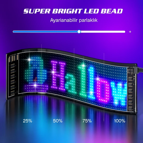 QASUL Pixel Led Panel Dijital Ekran Yazı Ve Animasyon Eklenebilen Telefon Kontrollü Yapışkanlı 170CM - 4