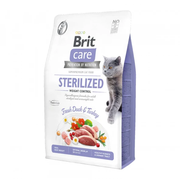 Brit Care Hipoalerjenik Kilo Kontrolü İçin Ördekli Ve Hindili Tahılsız Kısırlaştırılmış Kedi Maması 2 Kg