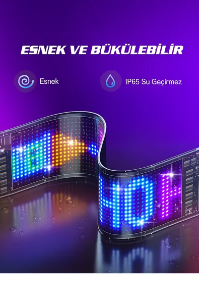 QASUL Pixel Led Panel Dijital Ekran Yazı Ve Animasyon Eklenebilen Telefon Kontrollü Yapışkanlı 170CM - 5