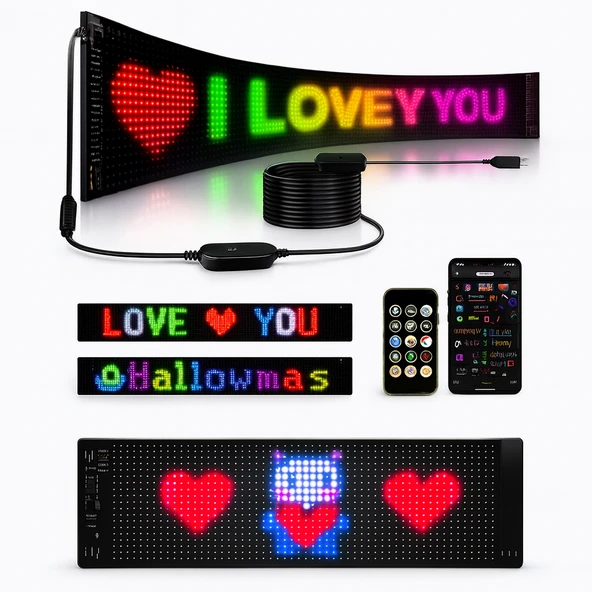 QASUL Pixel Led Panel Dijital Ekran Yazı Ve Animasyon Eklenebilen Telefon Kontrollü Yapışkanlı 170CM