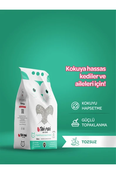 Toi Moi  Kokuya Hassas Topaklanan Tozsuz Kokusuz Bentonit Kedi Kumu 5lt - 1