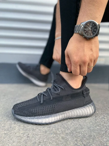 JET-305 Pulse Bağcıklı Triko Kumaş Erkek Günlük Spor Ayakkabı TBT - Siyah - Resim 3