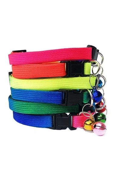 Ans  Kedi Boyun Tasması Gökkuşağı Desenli Çanlı 1 Cm*20-32 Cm Renkli