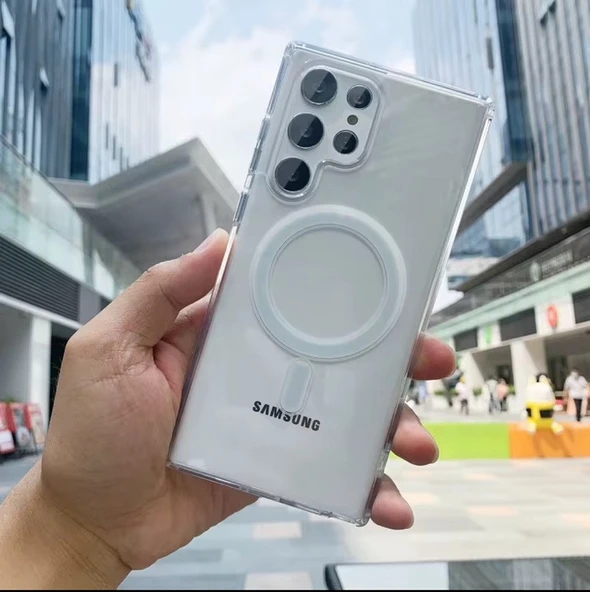 Samsung S23 için Kılıf Kamera Korumalı Magsafe Wireless Şarj Özellikli Şeffaf Kılıf - 5