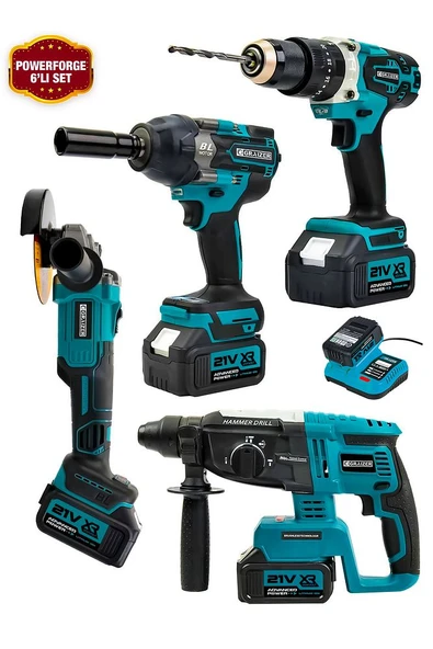 Graizer 21v Akülü Matkap & Taşlama & Kırıcı Delici Hilti & Somun Sıkma Sökme 4'lü Set Mavi