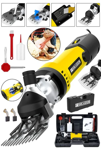 Graizer 9800 Watt Çift Kartlı Metal Şanzıman Isınmaya Karşı Korumalı Koyun Kırkma Makinesi Sarı - 2