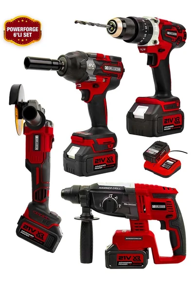 Graizer 21v Akülü Matkap & Taşlama & Kırıcı Delici Hilti & Somun Sıkma Sökme 4'lü Set Kırmızı - 1