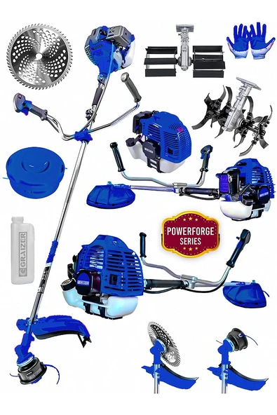 Graizer 52 Cc 11000 Rpm Yan Tipi Benzinli Ot Çalı Çim Biçme Tırpanı Akrobat Palet Çapa Mavi