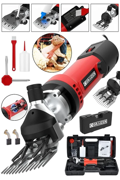 Graizer 9800 Watt Çift Kartlı Metal Şanzıman Isınmaya Karşı Korumalı Koyun Kırkma Makinesi Kırmızı - 2