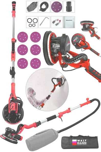 WaltMann 360'Ledli 1100W Pro Alçıpan Duvar Zımpara Makinası Toz Emmeli Kırmızı ürün görseli