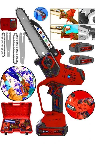 Germany Çift Bataryalı Extra Güçlü 58vf Şarjlı Dal Budama Ağaç Odun Kesme Makinası Kırmızı ürün görseli 1