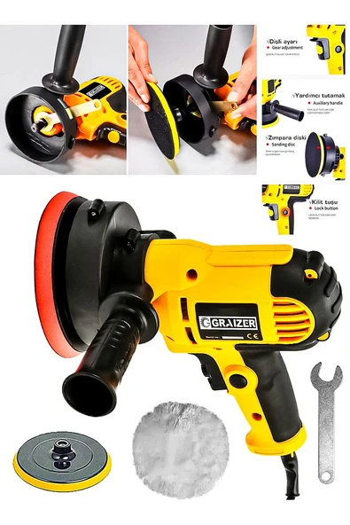 Graizer 450w Elektrikli 125mm Dikey Polisaj Zımpara Makinesi Sarı - Resim 2