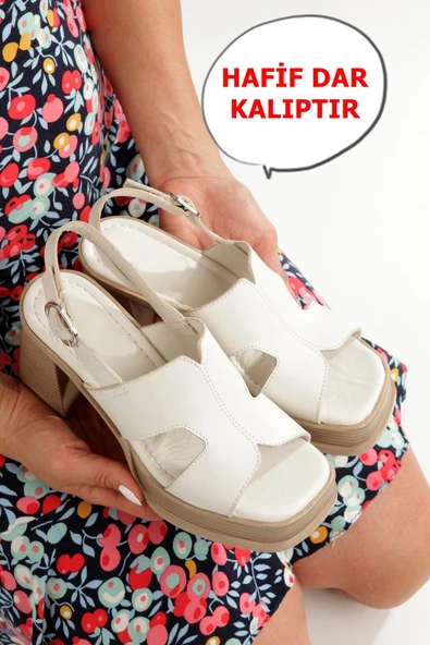 Nadiya Kırık Beyaz Rengi Hakiki Deri Yüksek Kalın Platform Topuklu Kadın Ayakkabı - 2