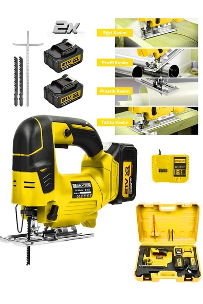Graizer Profesyonel 21v Çift Akülü Metal Şanzıman Dekupaj Testere Makinesi Sarı - Resim 2