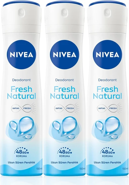NIVEA Kadın Sprey Deodorant Fresh Natural 150 ml x 3 Adet, Ter ve Ter Kokusuna Karşı 48 Saat Deodorant Koruması ürün görseli