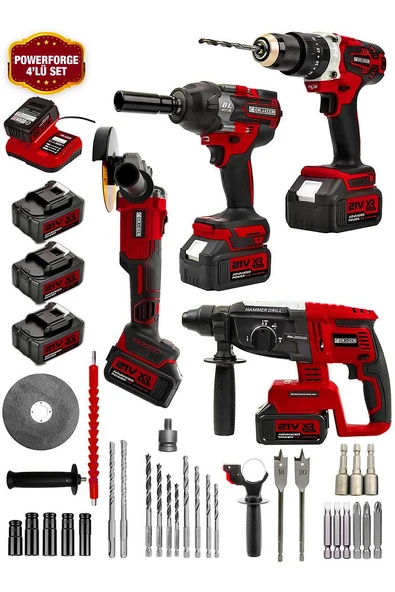 Graizer 21v Akülü Matkap & Taşlama & Kırıcı Delici Hilti & Somun Sıkma Sökme 4'lü Set Kırmızı - 2