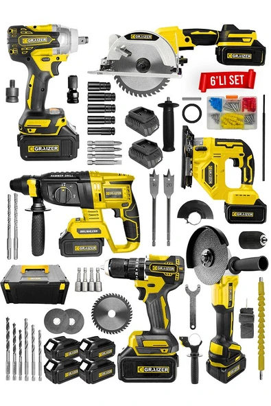 Graizer Profesyonel Kömürsüz Bakır Sargılı Çelik Şanzıman 6'lı Set Sunta Kesme+Dekupaj Sarı - 2