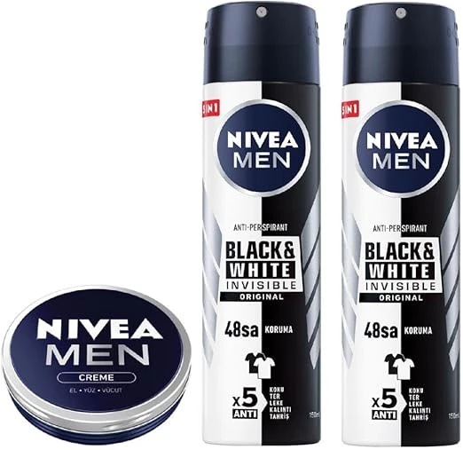 NIVEA MEN Erkek Sprey Deodorant Black&White Invisible Original 150ml X2 Adet ve MEN Erkek Bakım Kremi 30ml ürün görseli 1