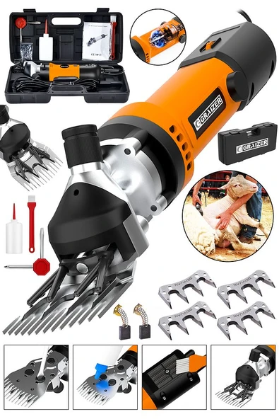 Graizer 9800 Watt Çift Kartlı Metal Şanzıman Isınmaya Karşı Korumalı Koyun Kırkma Makinesi Turuncu